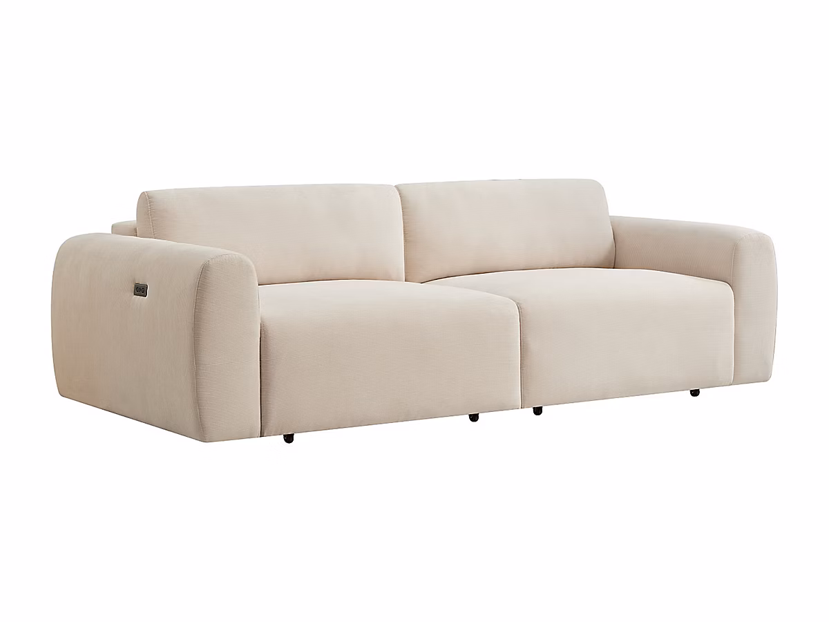 Canapé 4 places avec assise coulissante électrique en velours côtelé fines côtes beige PASTARO | Canapé