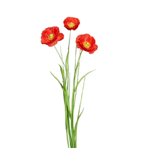 Tige de pavot artificiel 3 fleurs rouge et herbe - 68 cm