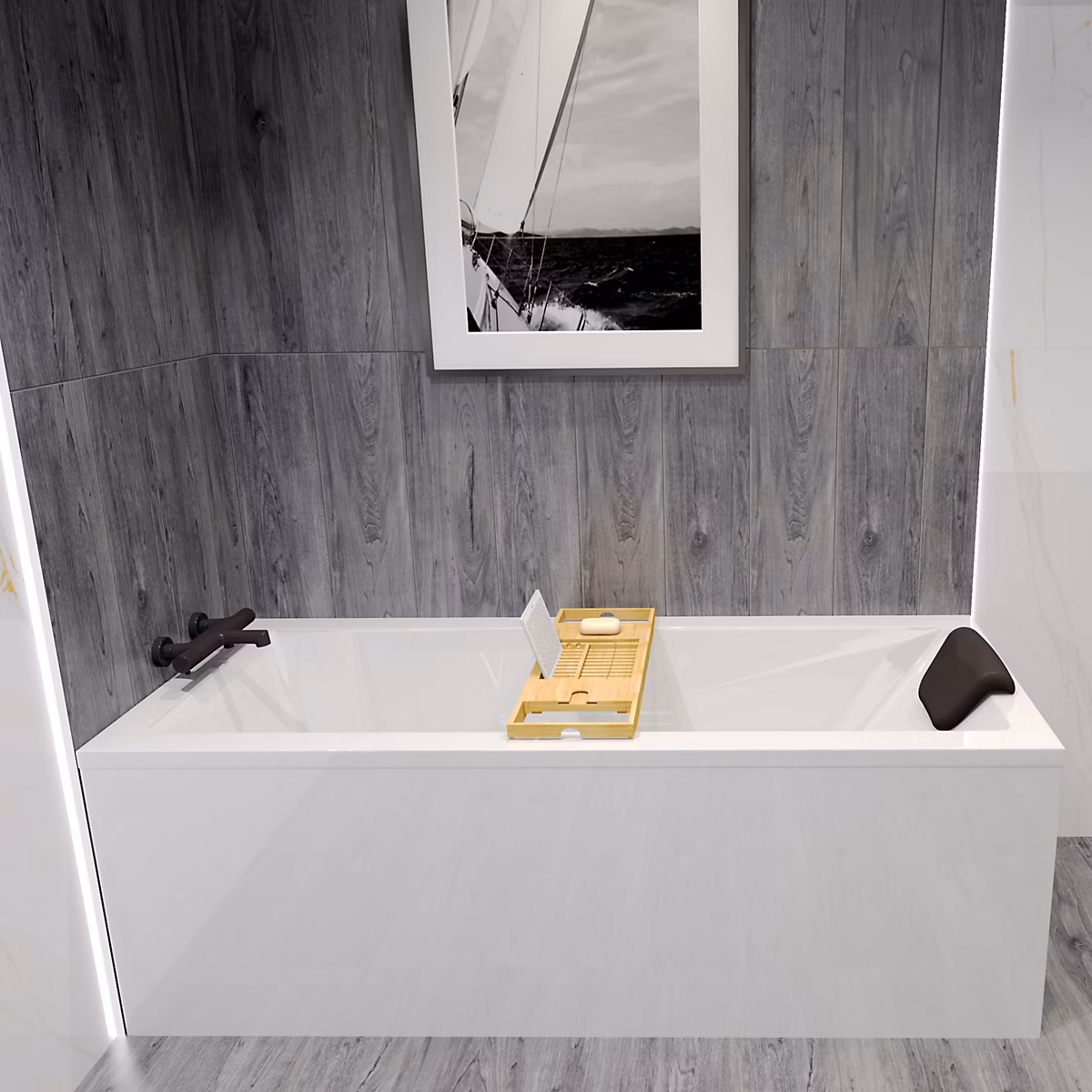 Baignoire rectangulaire 130 x 70 MODERN acrylique blanc – sans Habillage + Repose Tête + Pieds + Vidage à chromé