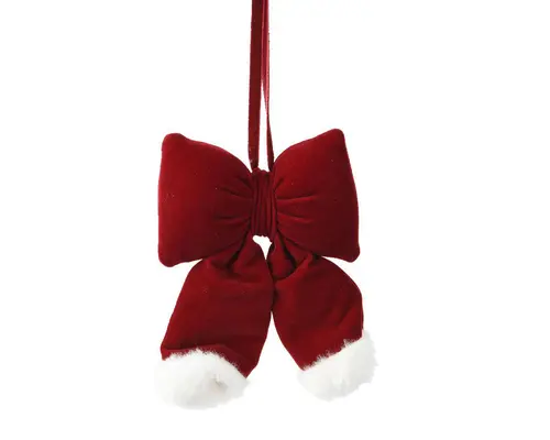 Grand nœud en velours bordeaux bordé de fourrure blanche - 21 x 4,5 x 26 cm