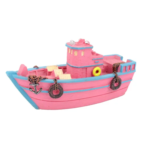 Décoration pour aquarium coloris rose Bateau de Pêcheur Aquatlantis - 12,5 x 5 x 6,5 cm