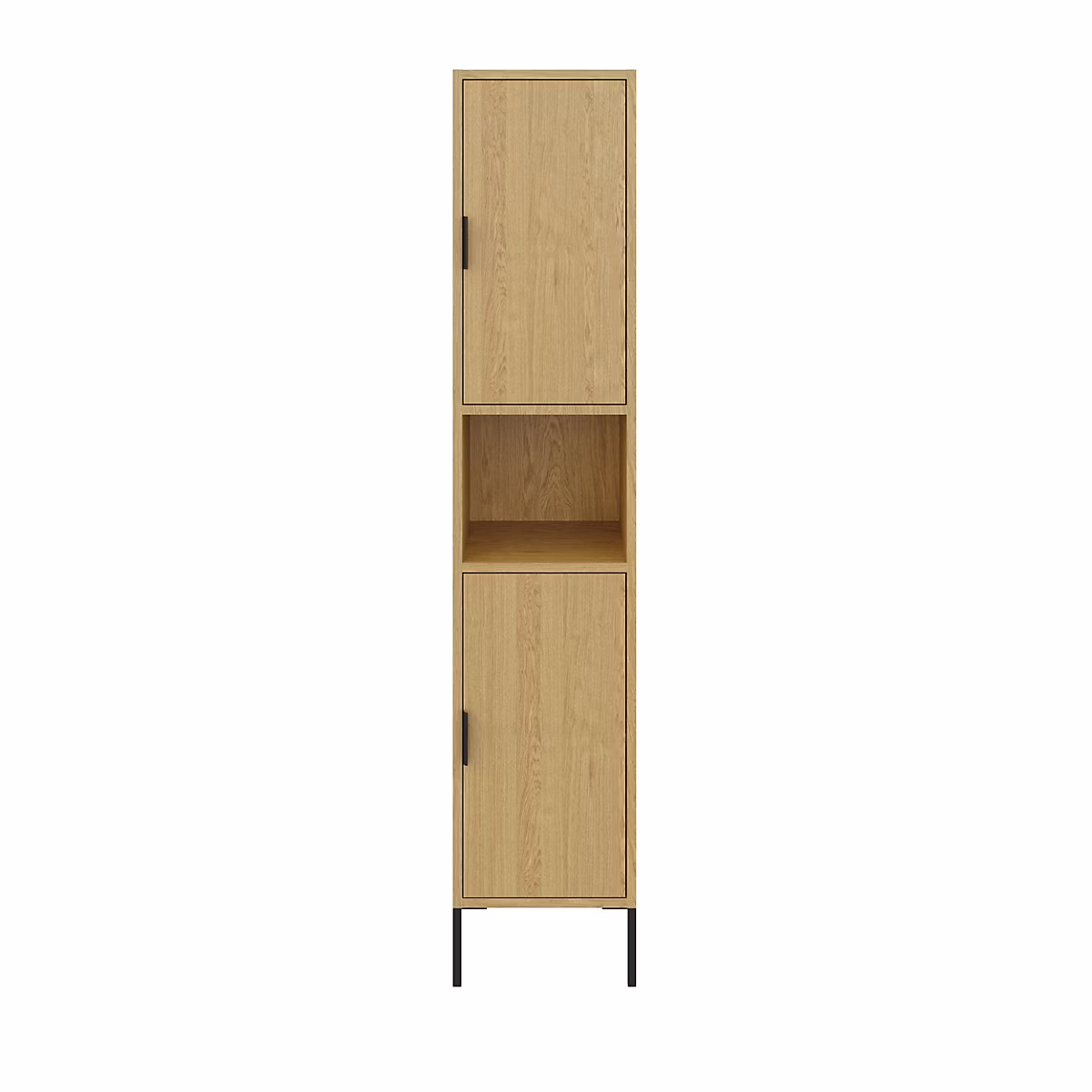 Colonne de salle de bains effet chêne H.160 cm + 2 pieds réglables noir H.15 – 6 cm GoodHome Nava