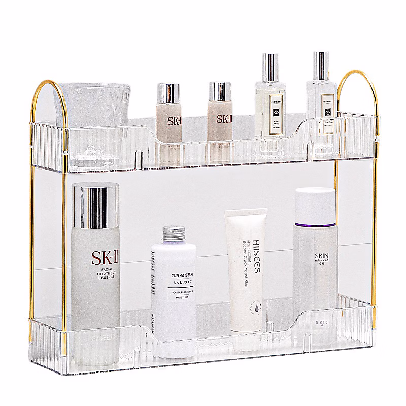 2 niveaux – organisateur de salle de bain, étagère à cosmétiques, étagère à épices, pour petit espace de bureau, blanc transparent