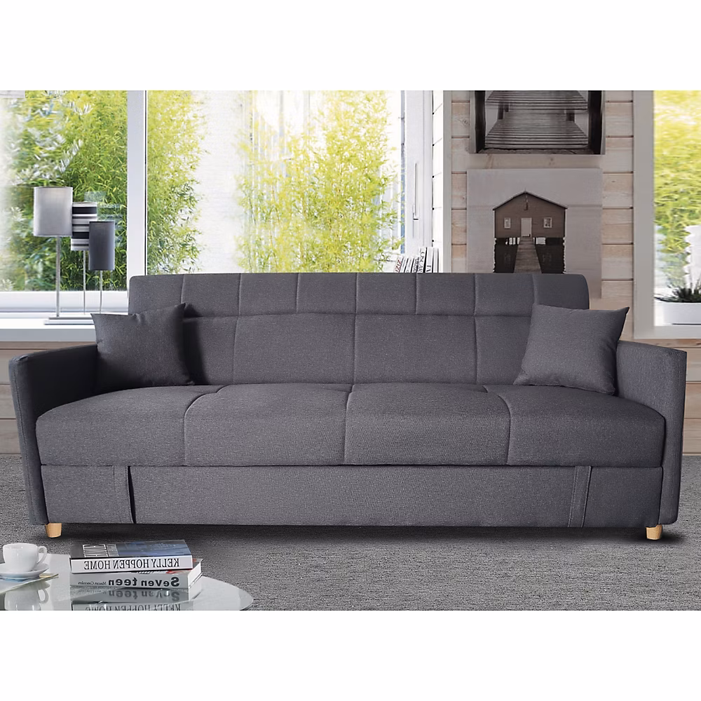 Canapé convertible avec coffre en tissu gris foncé 3 places ADARE | Canapé convertible