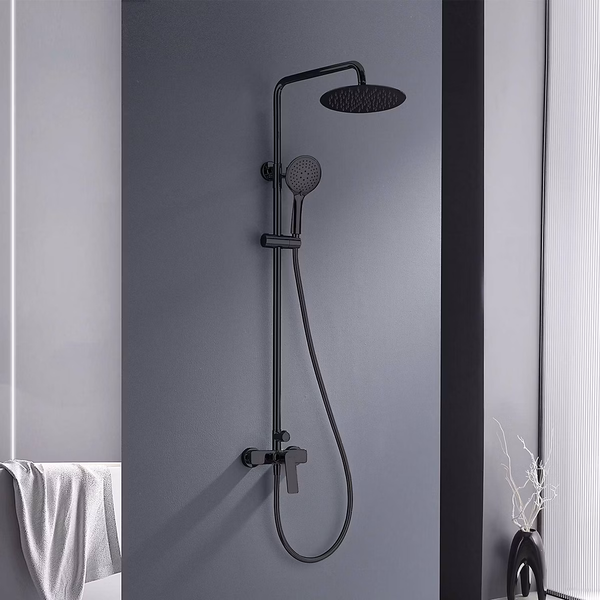 Colonne de douche mécanique avec barre extensible SKY BATH noir cristal PVD série GLORY | Colonne de douche