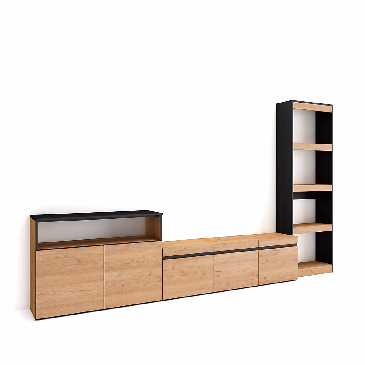 Ensemble meuble TV 310 × 35 × 186cm couleur chêne et noir