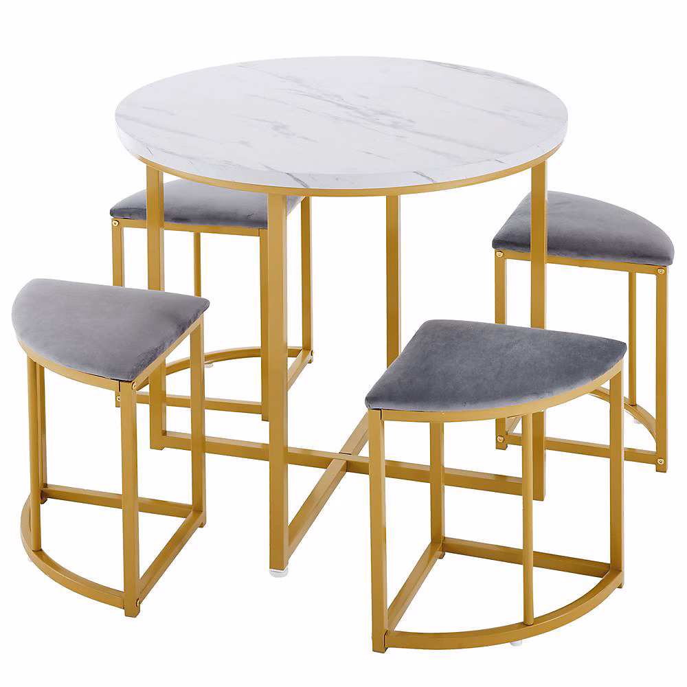 Ensemble Table + 4 Chaises MDF Velours Gris Blackcolors | Chaise