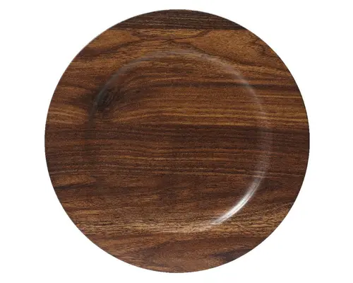 Assiette décorative en polypropylène aspect bois brun - Ø 33 cm