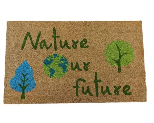 Tapis brosse en coco écru avec imprimé Sweetsol Nature our future - 60 x 40 cm