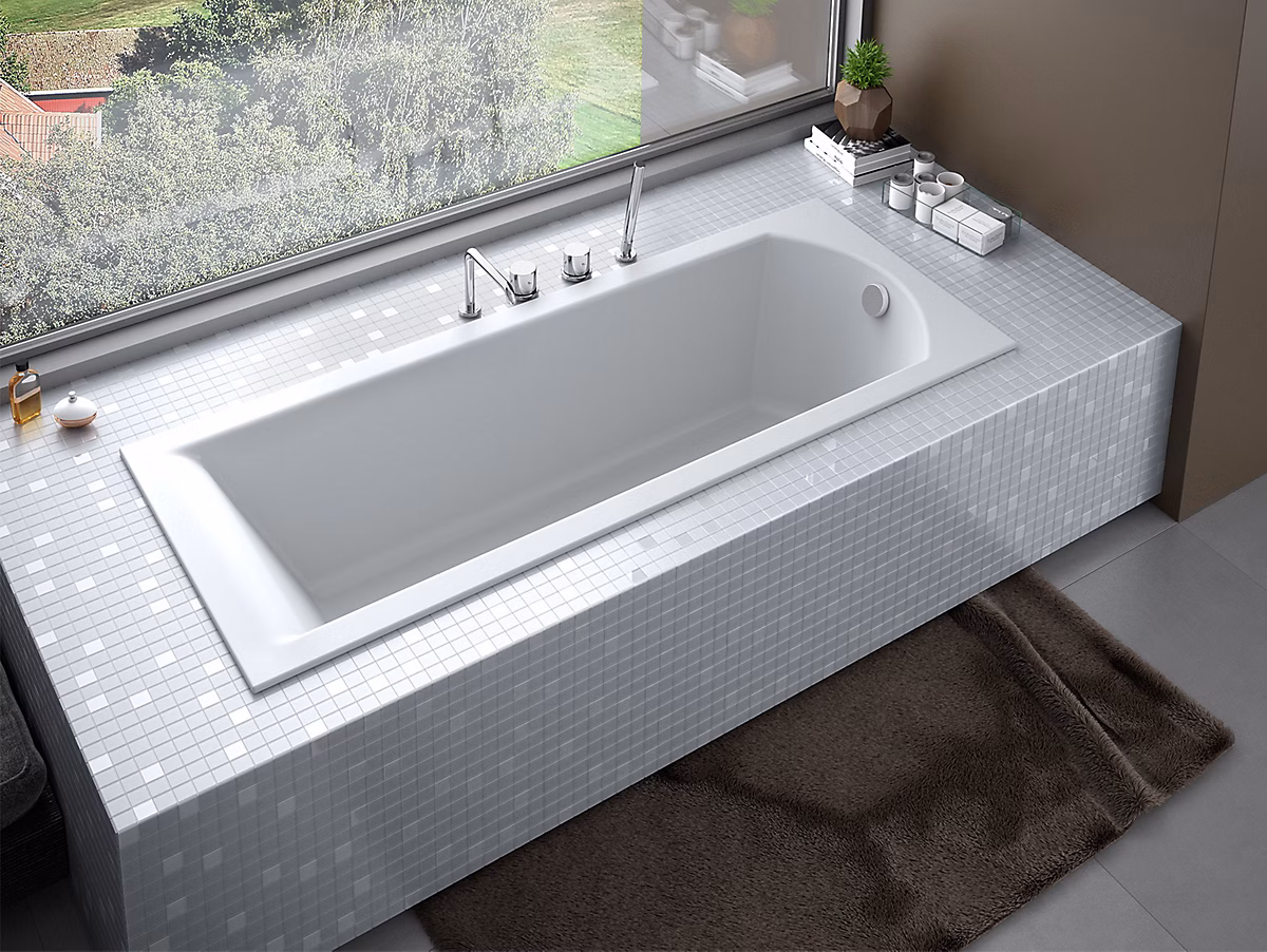Baignoire rectangulaire 160 x 70 SHEA SLIM acrylique blanc + Support stabilisateur en polystyrène + Pieds + Vidage à chromé | Baignoire