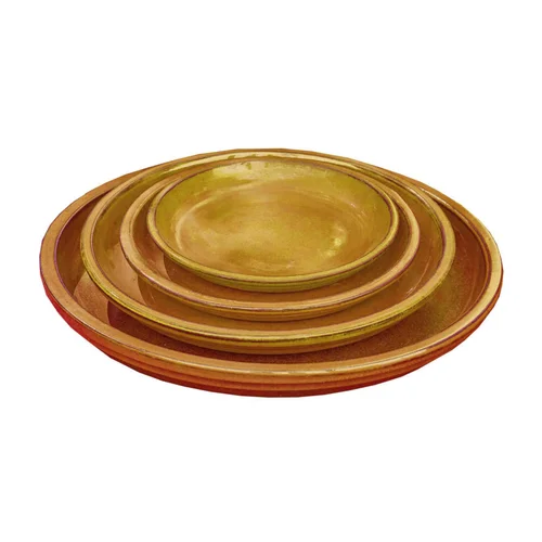 Soucoupe en terre cuite émaillée jaune miel Poterie du Bousquet Costa - Ø 24 x H 3 cm