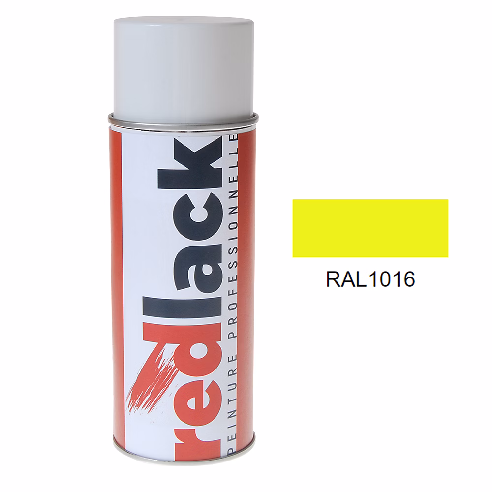 Bombe de peinture Aérosol – spray, 400ml, RAL 1016 Jaune soufre, Brillant, multisupport, Redlack, RAL1016