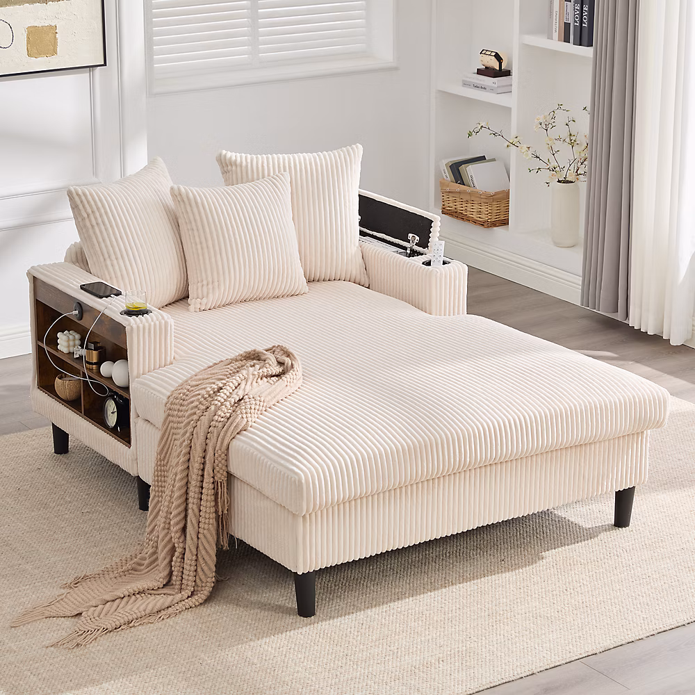 Canapé multifonctionnel avec repose | bras – Grande surface de couchage – Pochette latérale – Port USB