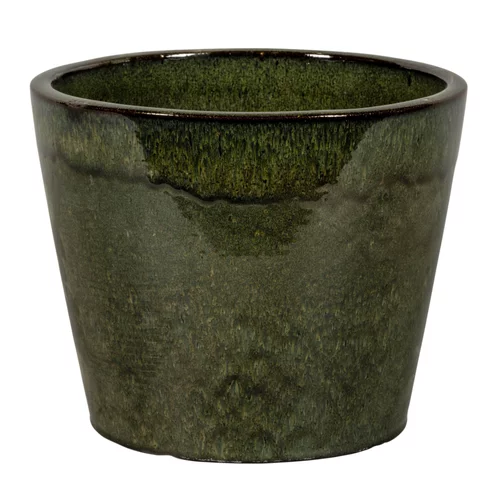 Pot rond en grès émaillé dripping vert Shanghai - Ø 27 x H 24 cm