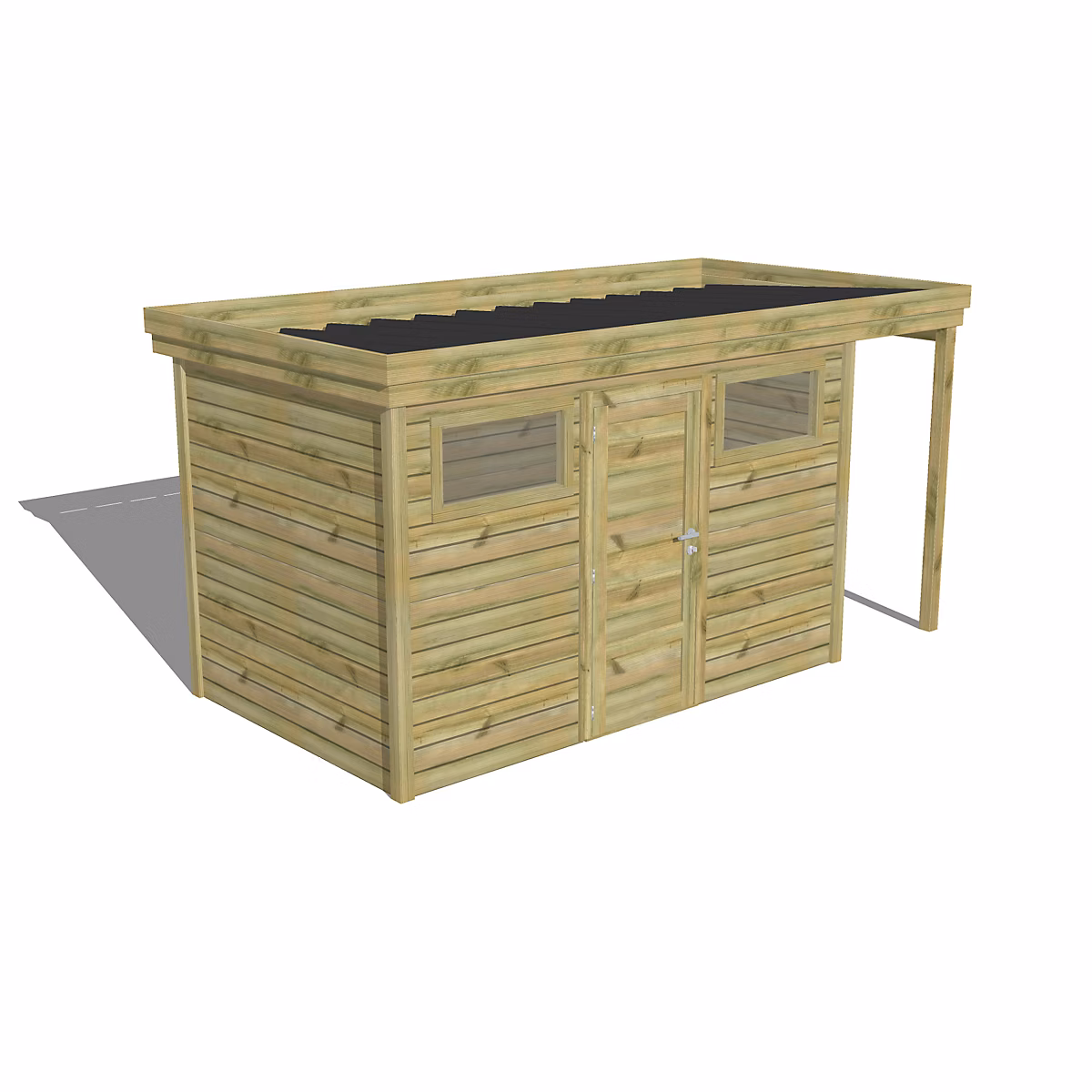 ABRI DE JARDIN bois Pin traité autoclave 27mm – 4, 44x2, 14m / 9, 5m2, Bac acier, Abri Français