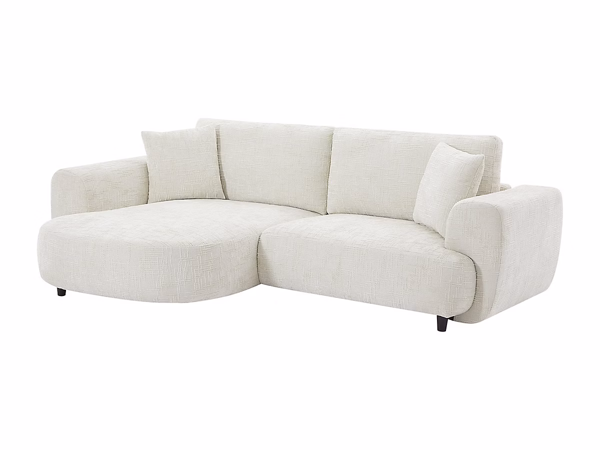 Canapé d'angle gauche en tissu texturé beige RULAMA – Réf. EBBJSPUOH2314272253