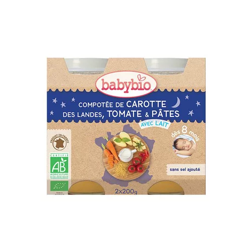 Compotée de carotte tomate et pâtes bonne nuit Babybio 2 x 200 g