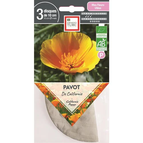 Graines présemées de Pavot de Californie bio Ernest Turc - 3 ronds de 10 cm