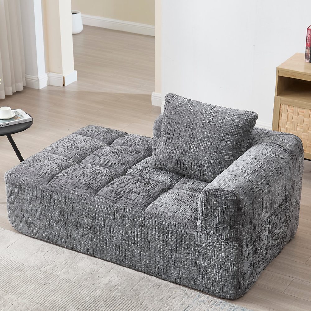 Canapé convertible – sans assemblage | gris | coussins doux et poches latérales