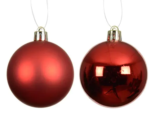 Ensemble de 12 boules en plastique recyclé rouge brillant et mat - Ø 6 cm