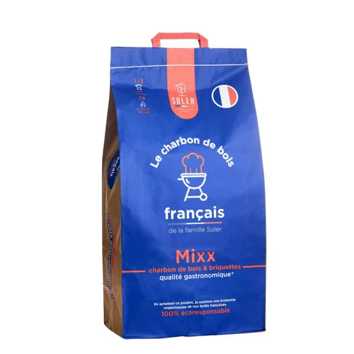 Mélange de charbon de bois et briquettes issus de bois français gamme gastronomique Soler - 8 kg
