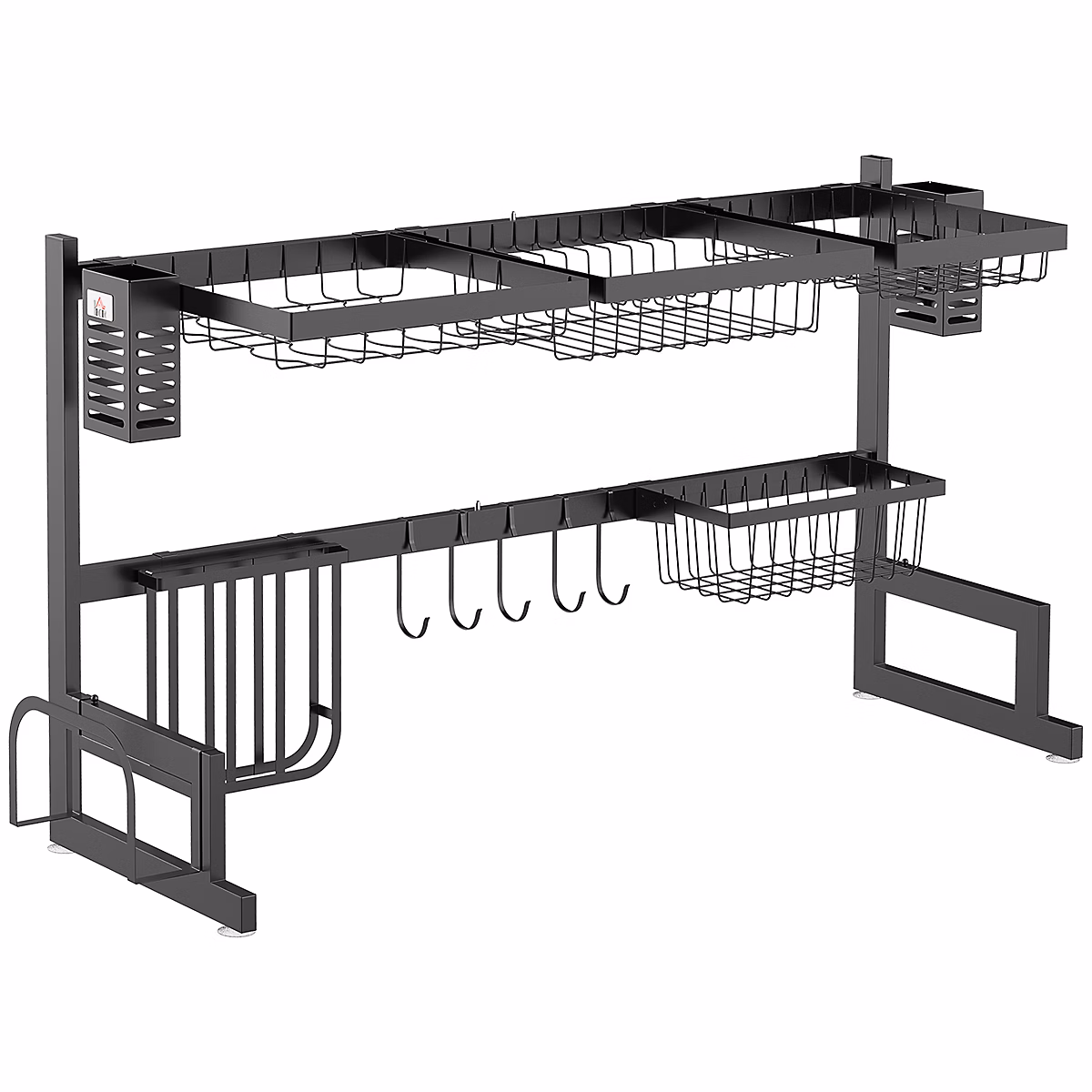 Égouttoir à vaiselle – organiseur d'évier, 8 espaces de séchage, pieds ventouses, acier inox. noir