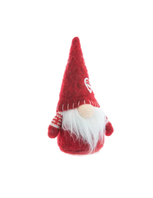 Gnome debout classique en tissu rouge - 9 x 6 x 15 cm