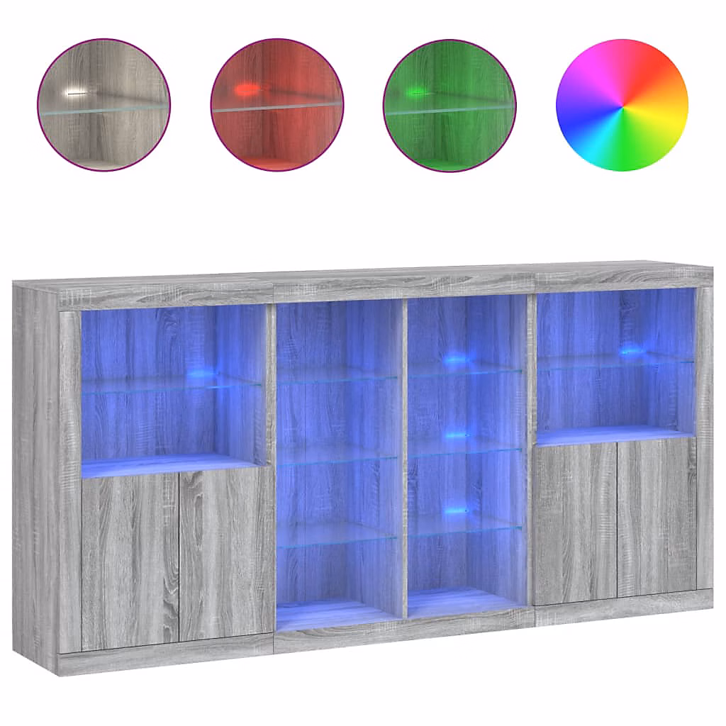 Buffet avec lumières LED sonoma gris 202 × 37 × 100 cm vidaXL