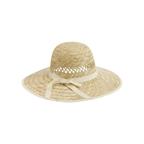 Chapeau de paille beige à ruban vert Instant Nature Brigitte