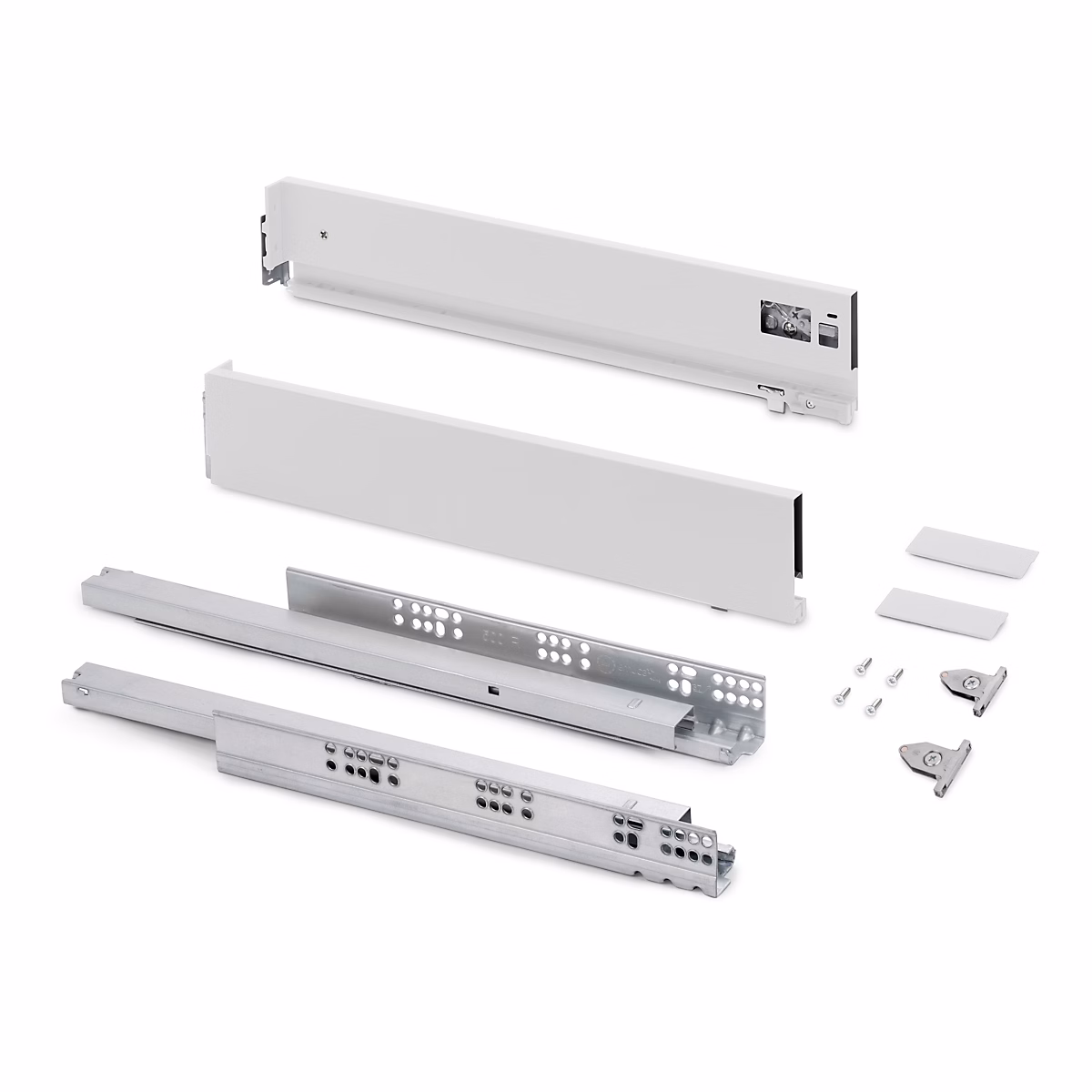 Emuca Tiroir extérieur Vertex avec réglages 3D hauteur 93mm – 40kg, profondeur 500mm, Acier, Peint en blanc