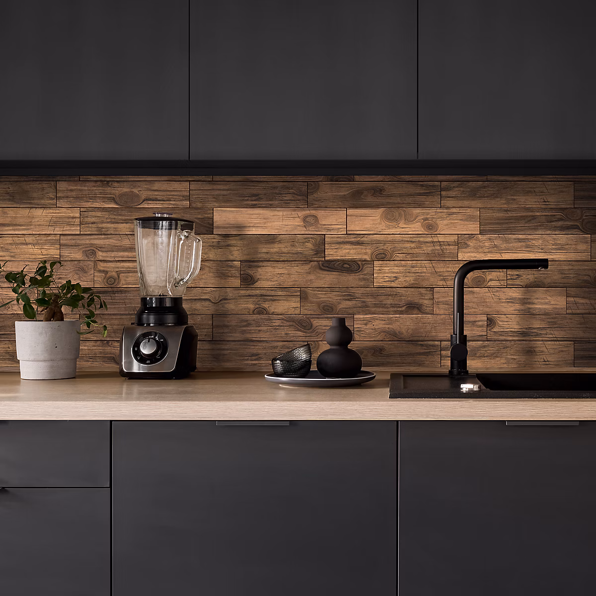 Crédence cuisine adhésive en vinyle effet bois foncé – 200 × 40 cm, design raccordable