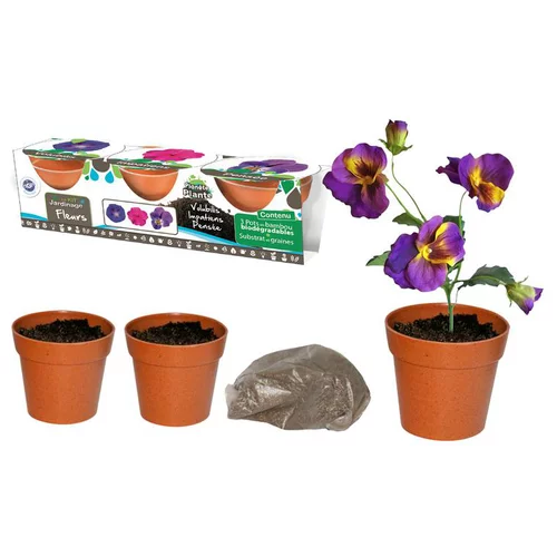 Set de 3 pots en bambou avec graines et terre Planète Plante - 9,5 cm