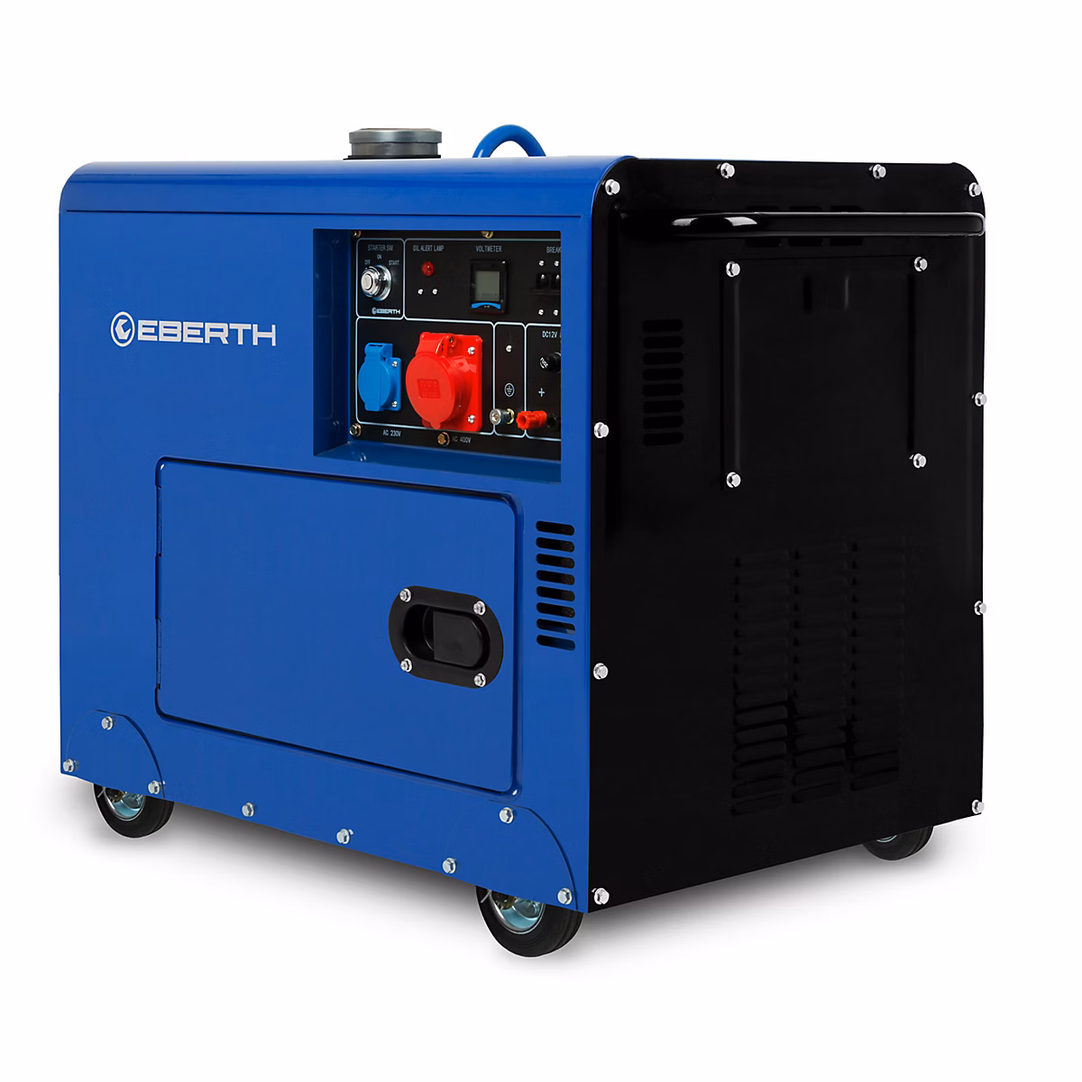 EBERTH 5000 Watt Groupe Electrogene Diesel – Moteur Diesel 10 CV | 4 Temps | Démarreur électrique | 3 Phases | 1x 400V | 1x 230V | 1x 12V