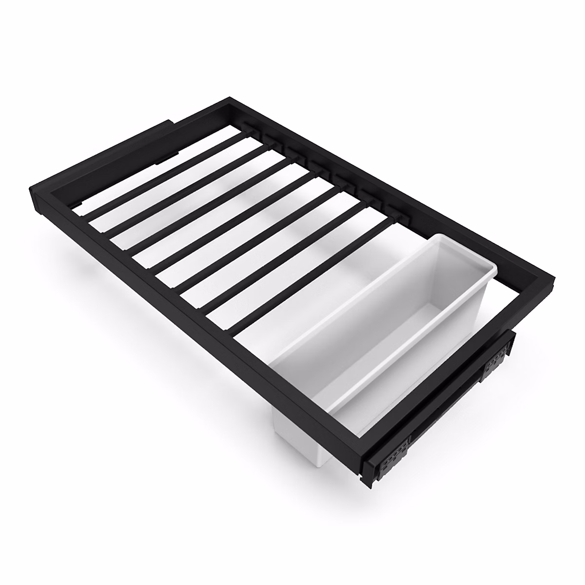Emuca Kit de 7 tringles à pantalon | 1 plateau et cadre coulissant à fermeture douce pour armoires – réglable – module 800mm – Noir