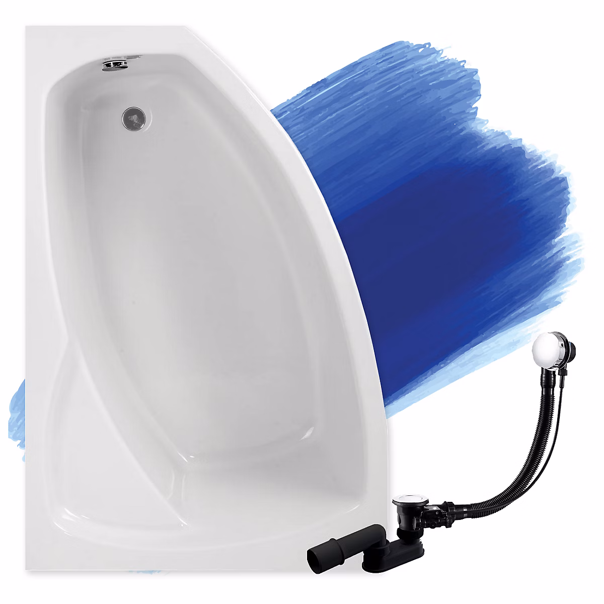 Baignoire asymétrique 140 x 80 Gauche FRIDA acrylique blanc – sans Habillage + Pieds + Vidage à chromé