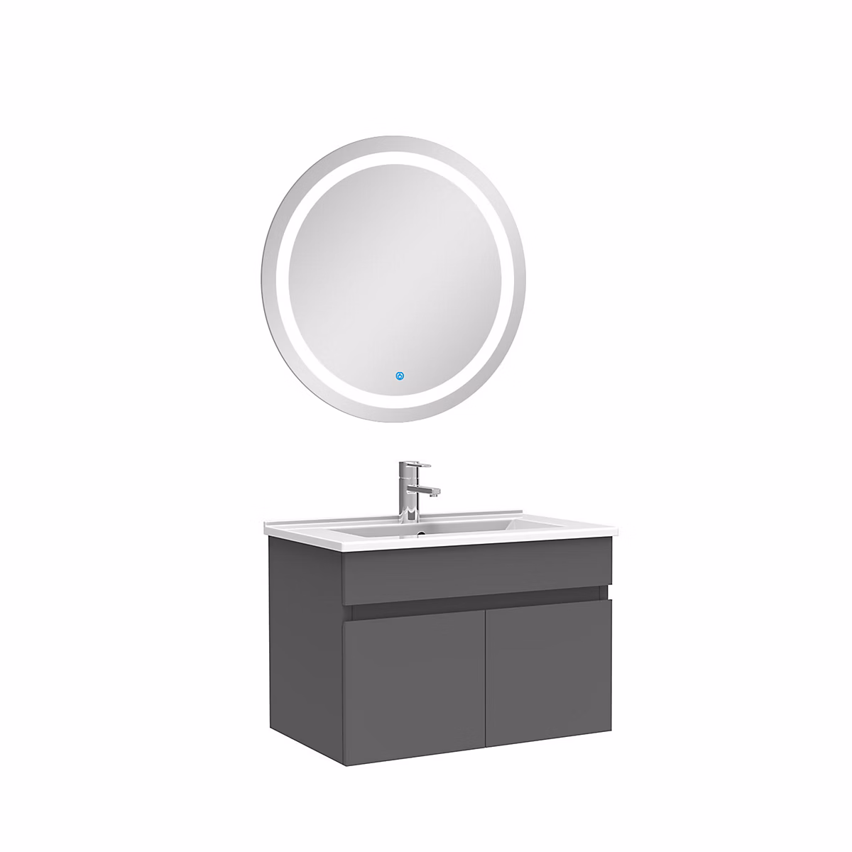 Ensemble meuble de salle de bains – Ensemble meubles Salle de Bain simple vasque 60cm + rond miroir lumineux Anthracite