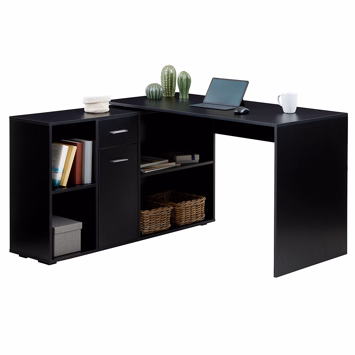 Bureau d'angle CARMEN avec meuble de rangement – décor noir mat