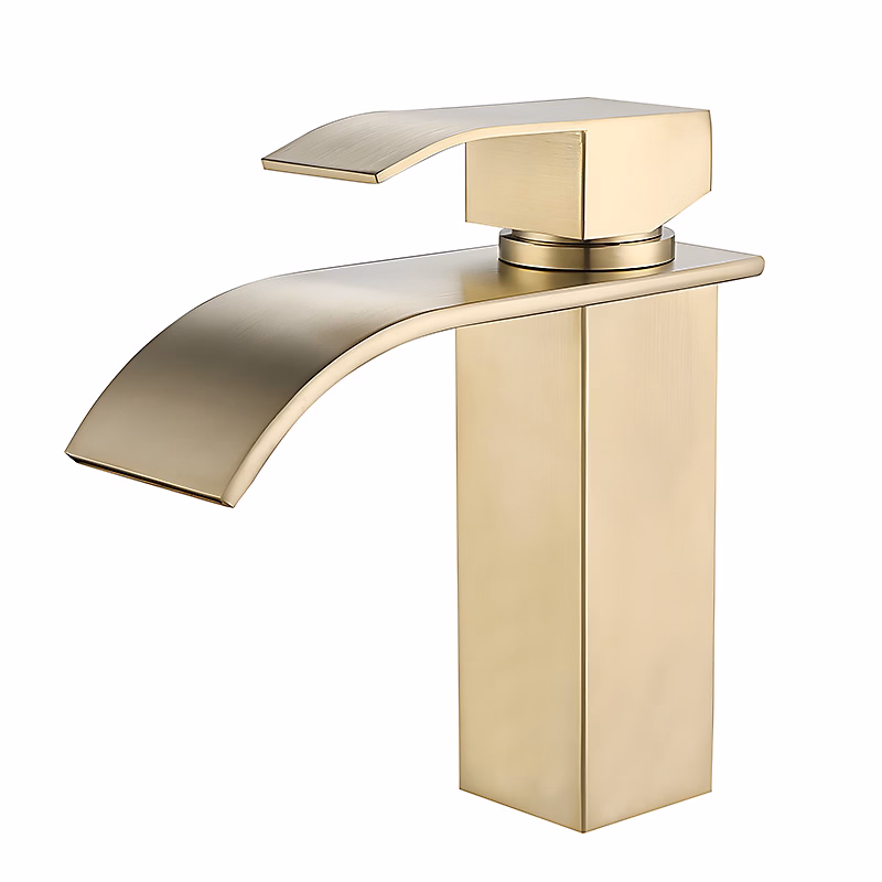 Robinet et mitigeur de salle de bains – BASHLWUA Robinet de lavabo à cascade or en acier inoxydable 304 Mélangeur chaud et froid pour salle de bains Robinet de lavabo à q