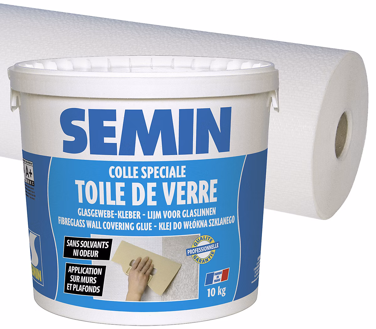 Colle pour Toiles de Verre Semin Sem Murale – Seau 5 kg et Toile de Verre Motif Crépi, 50 m x 1 m