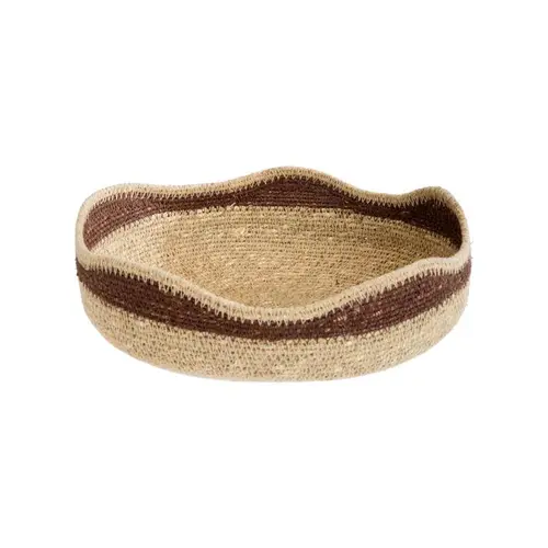 Corbeille bicolore à bord vague en osier naturel/brun grand modèle - 28 x 28 x 9 cm