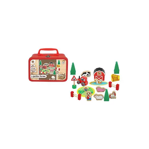 Valisette en métal rouge La petite ferme en bois 18,5x7,5x14 cm