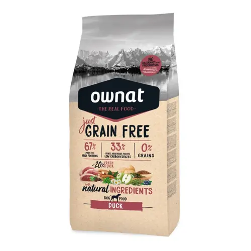 Croquette pour chien adulte Just Grain Free sans céréale au canard Ownat - 3 kg