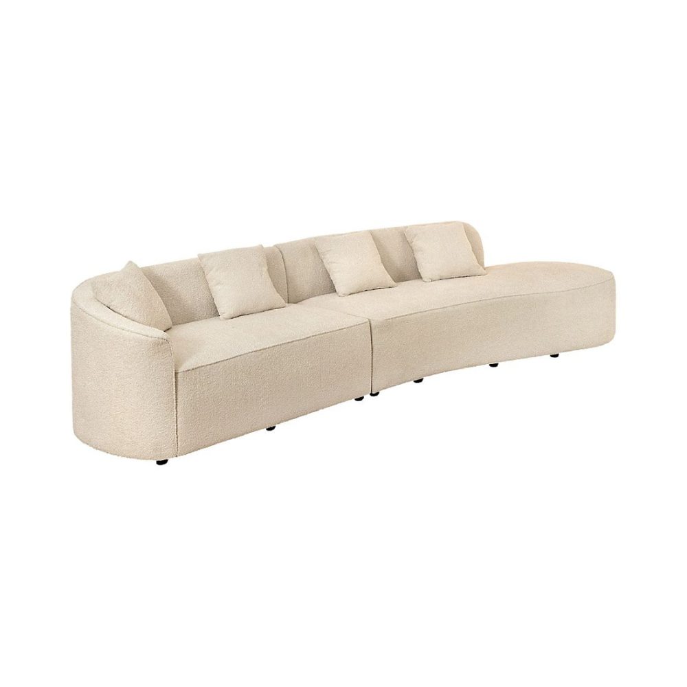 Canapé droit SOREN beige 5 places Canapé design en tissu bouclette avec forme arrondie | Canapé