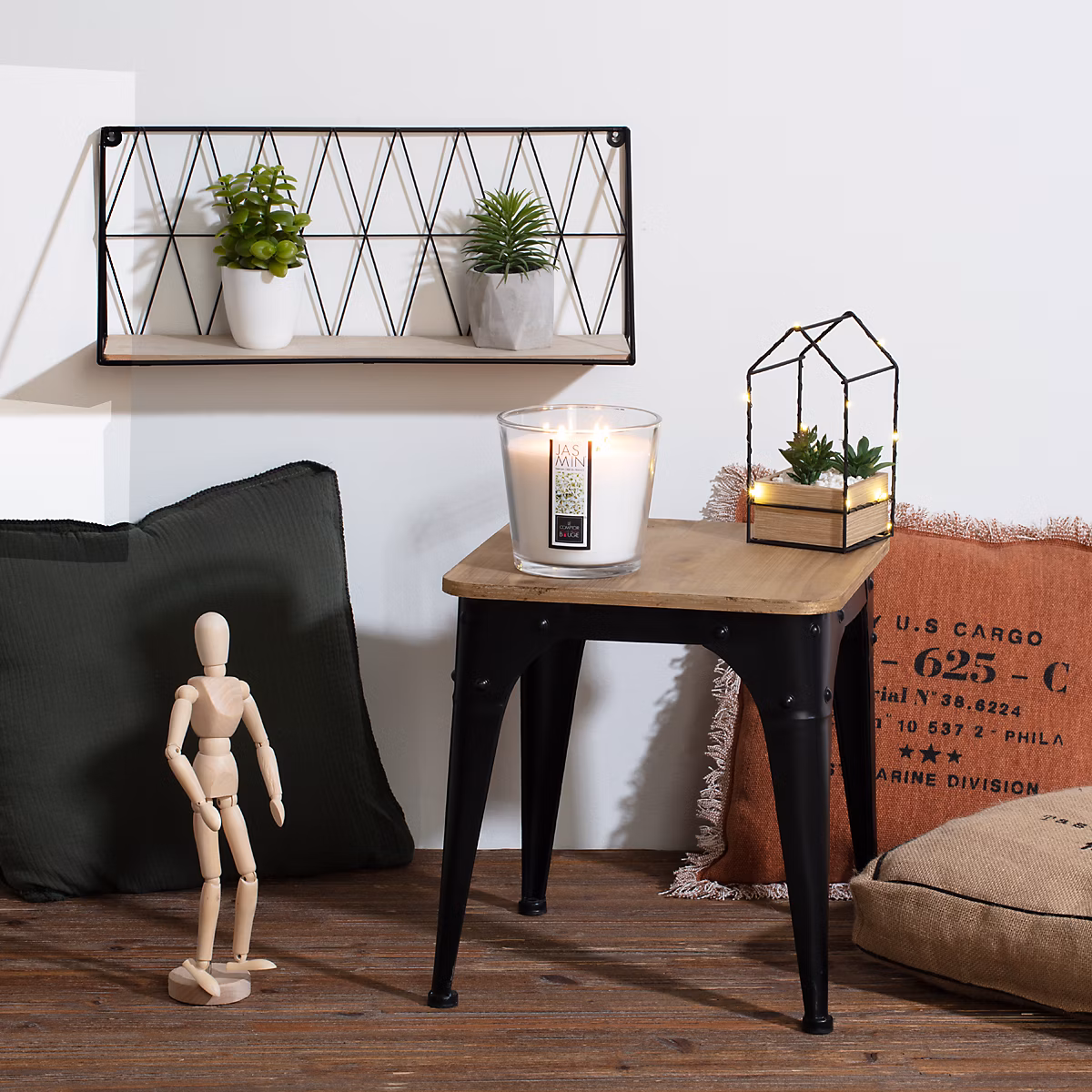 Étagère murale métal filaire noir 48 × 20cm – Atmosphera Créateur d'intérieur