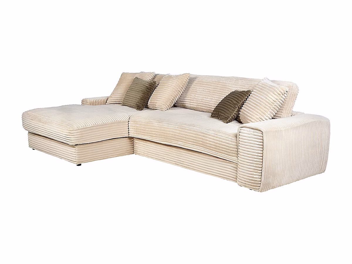 Canapé d'angle gauche en velours côtelé grosses côtes beige CALAZO – Réf. MVFBYOMQV7875510885