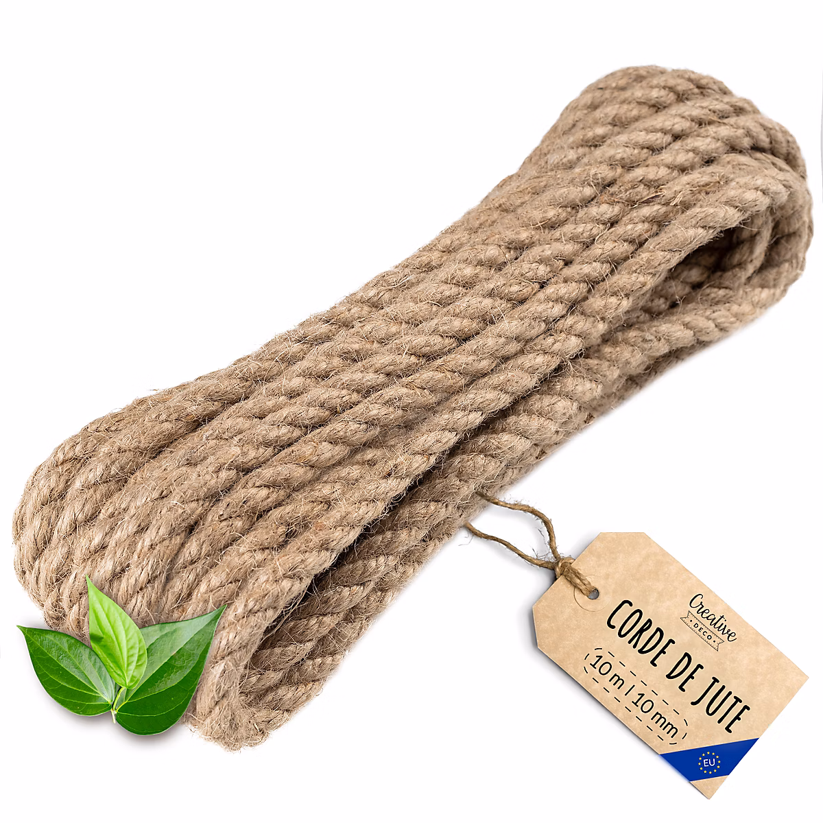 Creative Deco 10m Corde de Jute Epaisseur 10mm – Personnalisation Possible Tous les 5m, Corde Solide, Torsadé Fibres Naturelles