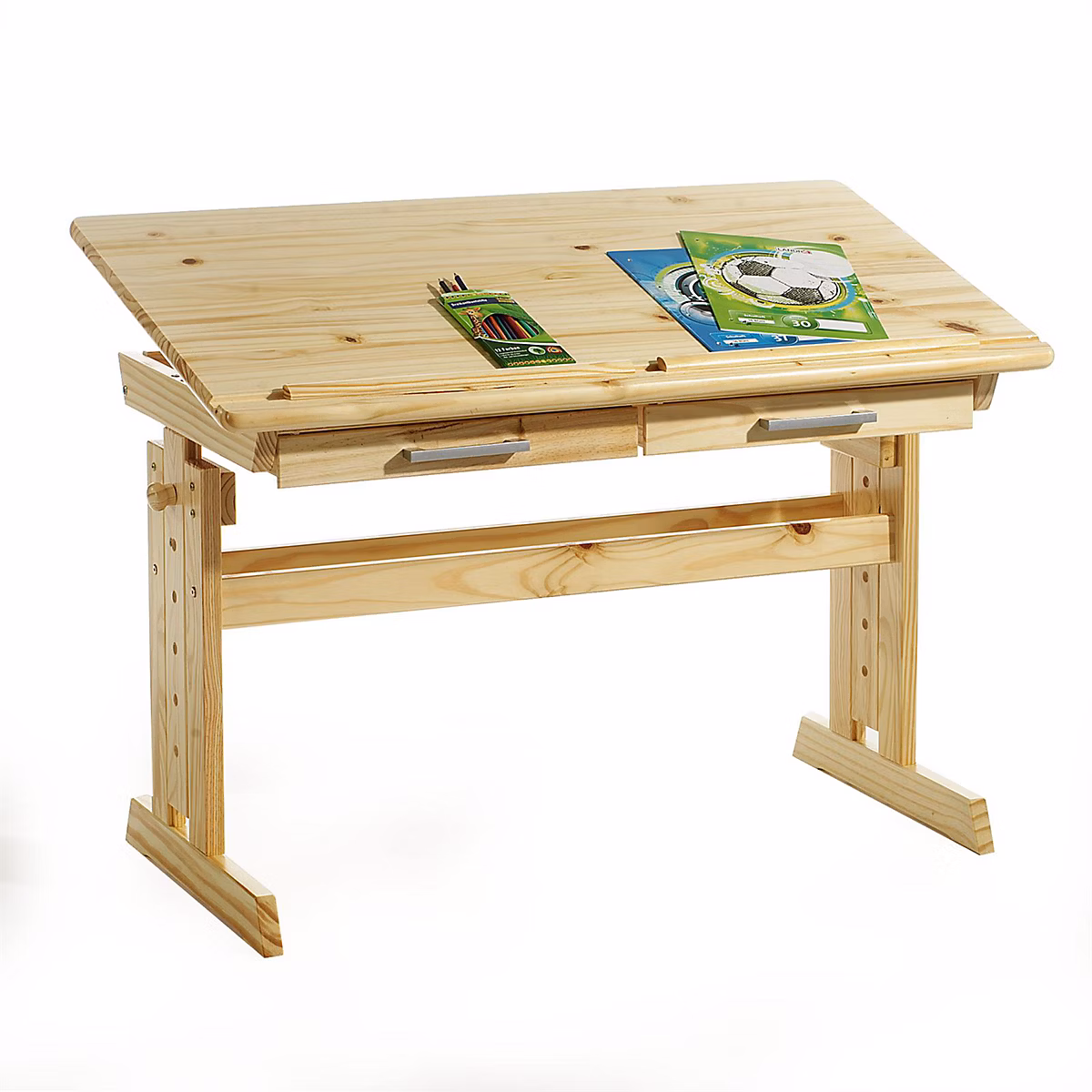 Bureau enfant OLIVIA – en pin massif, réglable en hauteur et plateau inclinable, vernis naturel