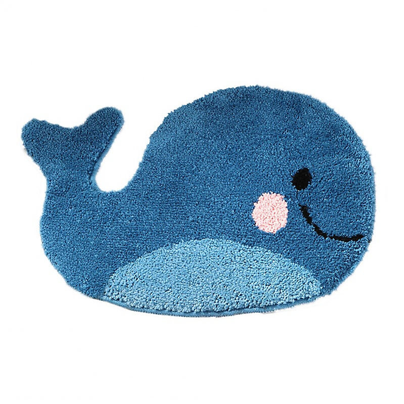 47 × 63cm Tapis de salle de bain bleu – Tapis antidérapant en forme de baleine, tapis de sol absorbant en microfibre lavable