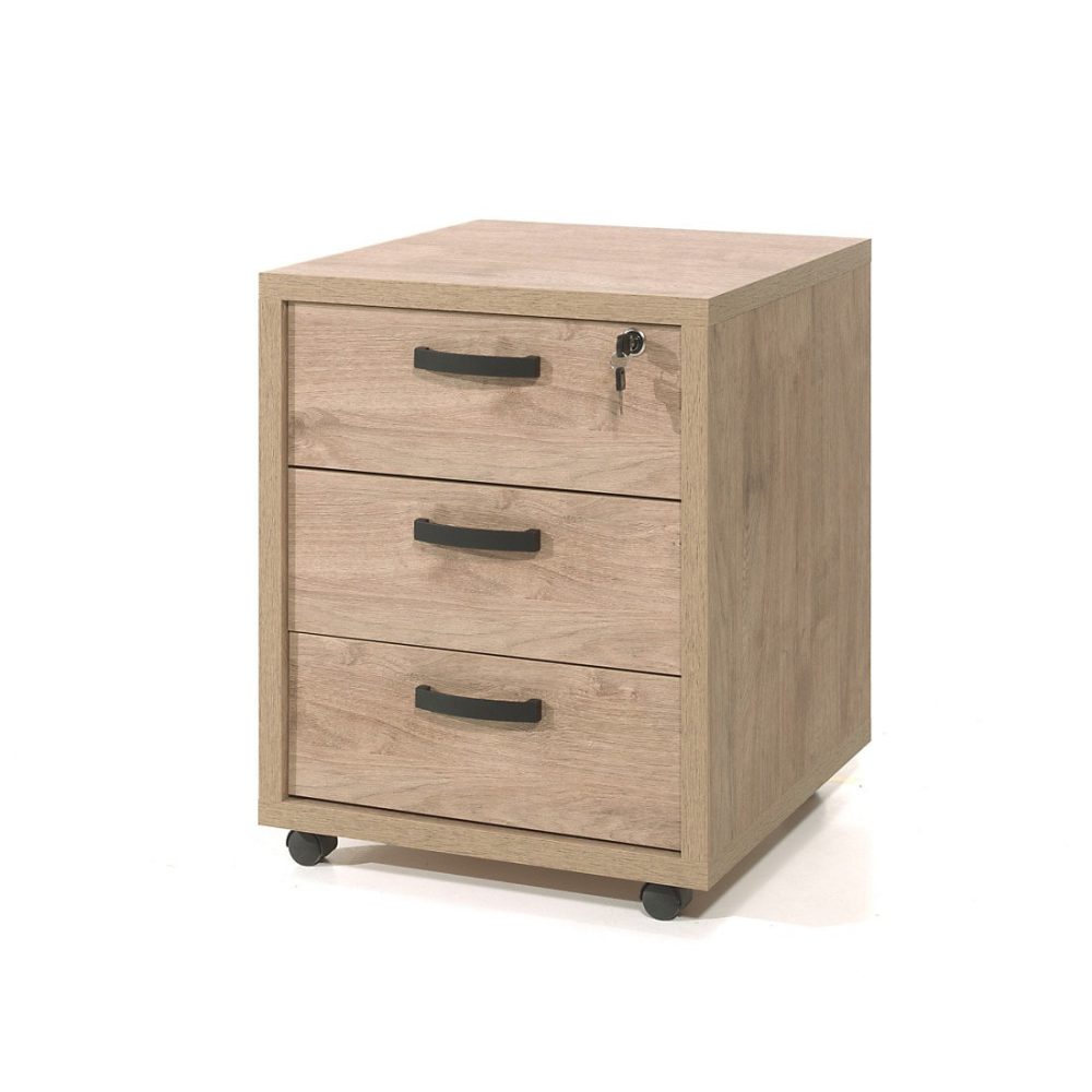 Rangement bureau – Caisson de rangement pour bureau 3 tiroirs coloris chene doré collection DEPE