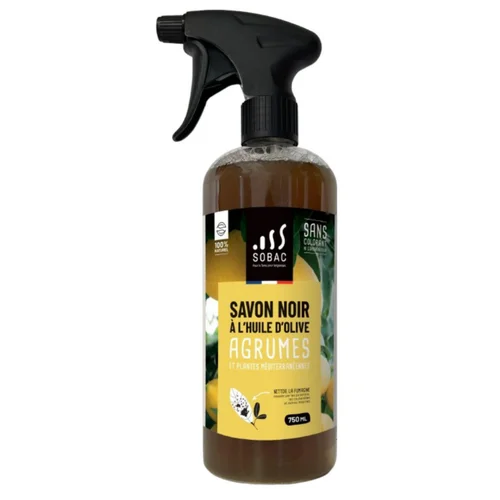 Savon noir à l'huile d'olive pour agrumes et plantes méditerranéennes Sobac - spray de 750 ml